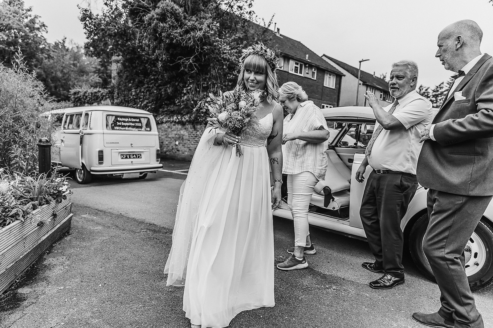 bride arriving at the waterside venue rickmansworth wedding photographer photography Hertfordshire  
