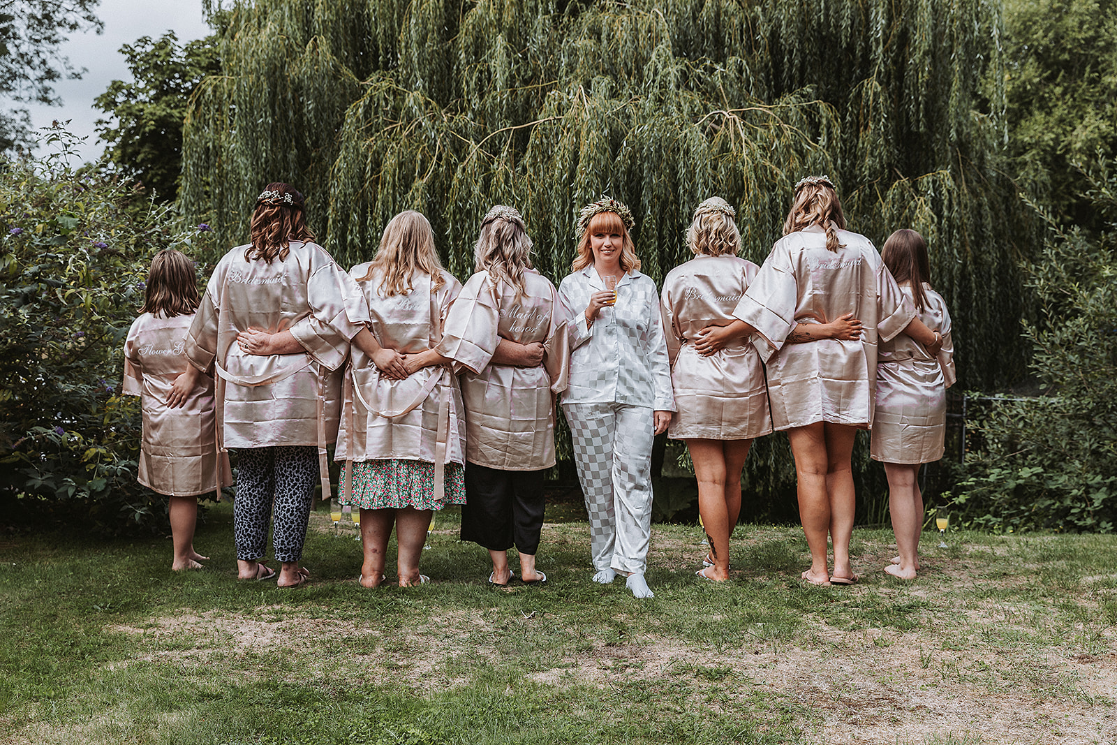 wedding gowns dressing gowns bridesmaids toasting wedding photographer photography Hertfordshire  