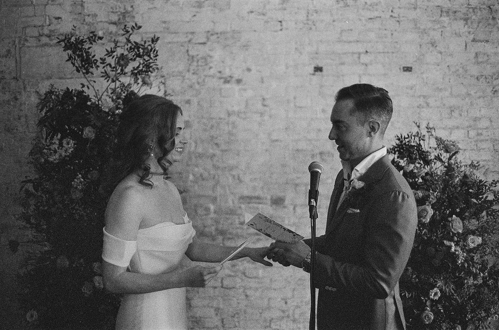 black and white 35mm film photography at London wedding during ceremony