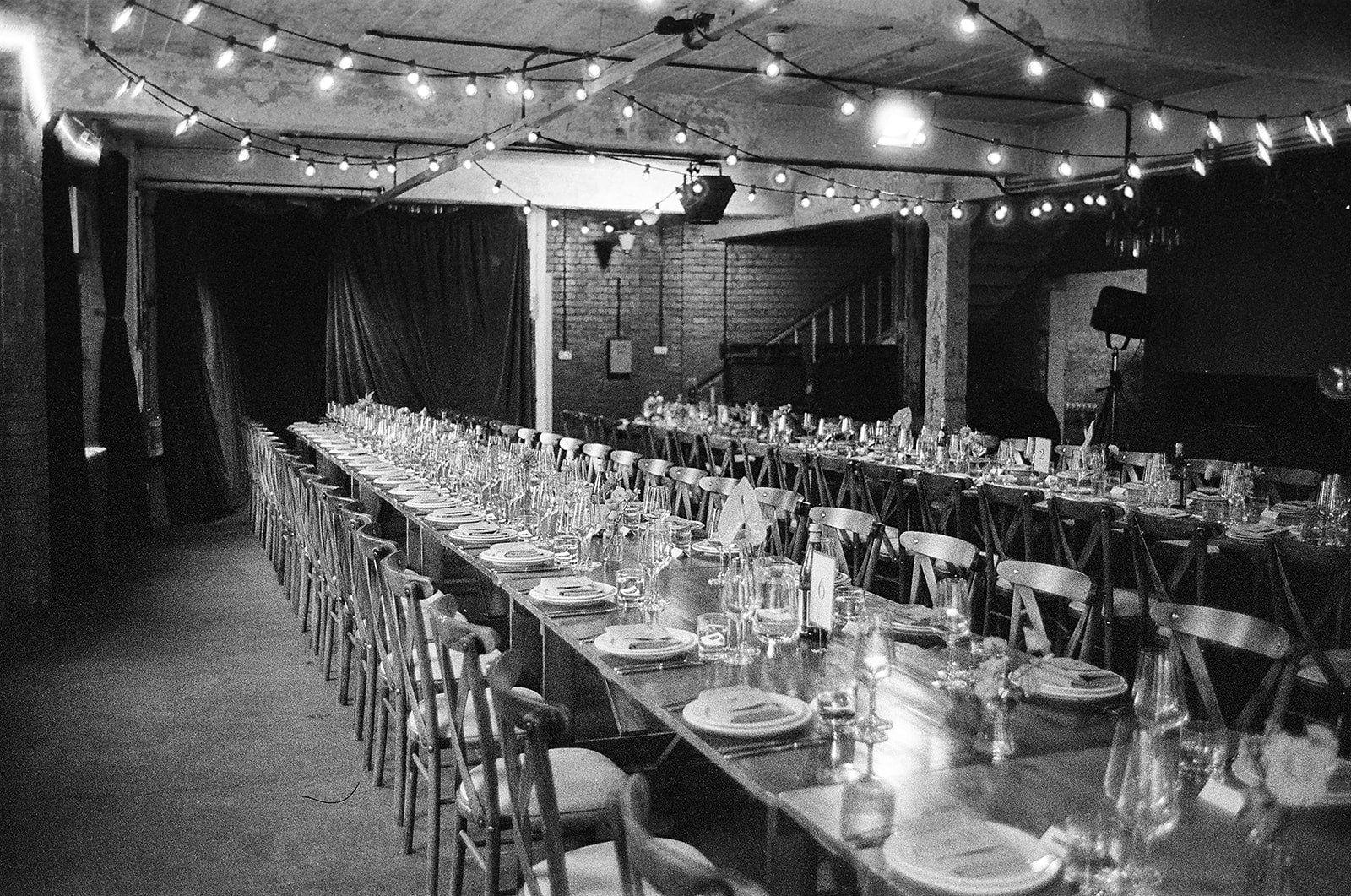 table details at One Friendly place - black and white 35mm film photography at London wedding