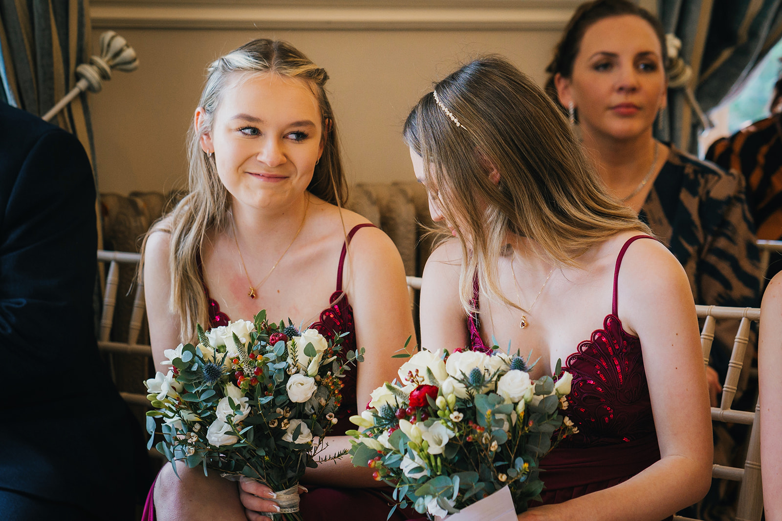 bridesmaids getting emotional at the wedding ceremony