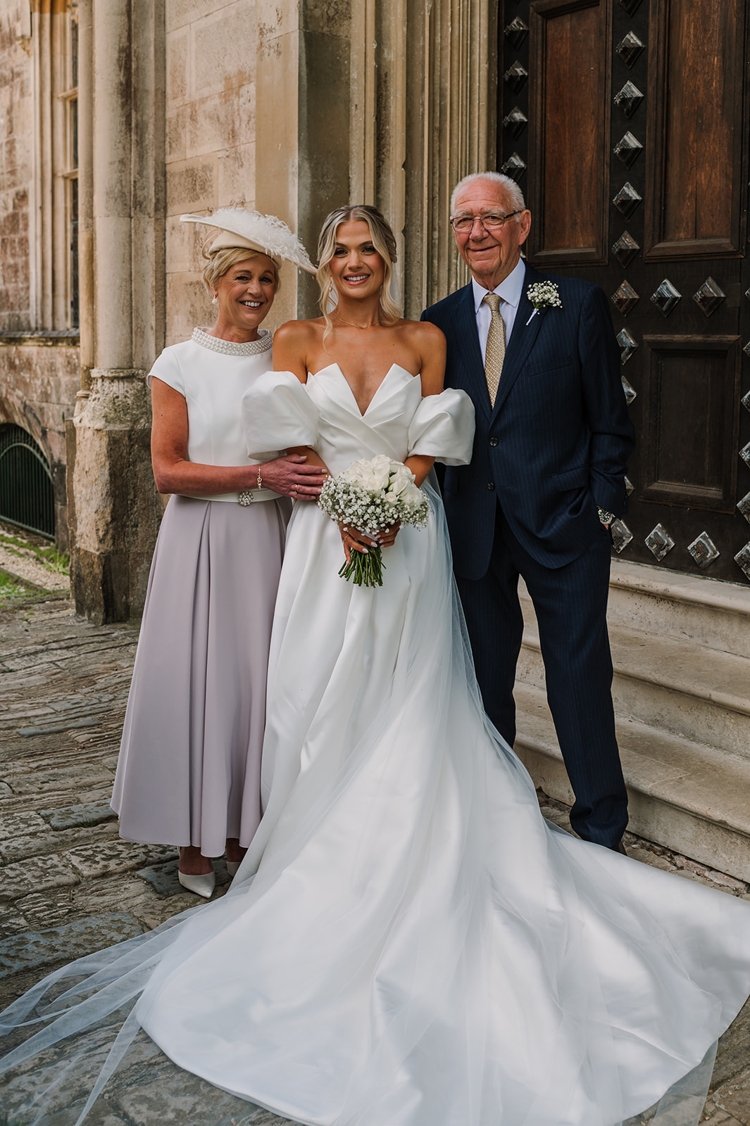 Portrait of Bride and her parents at Highcliffe Castle Wedding
