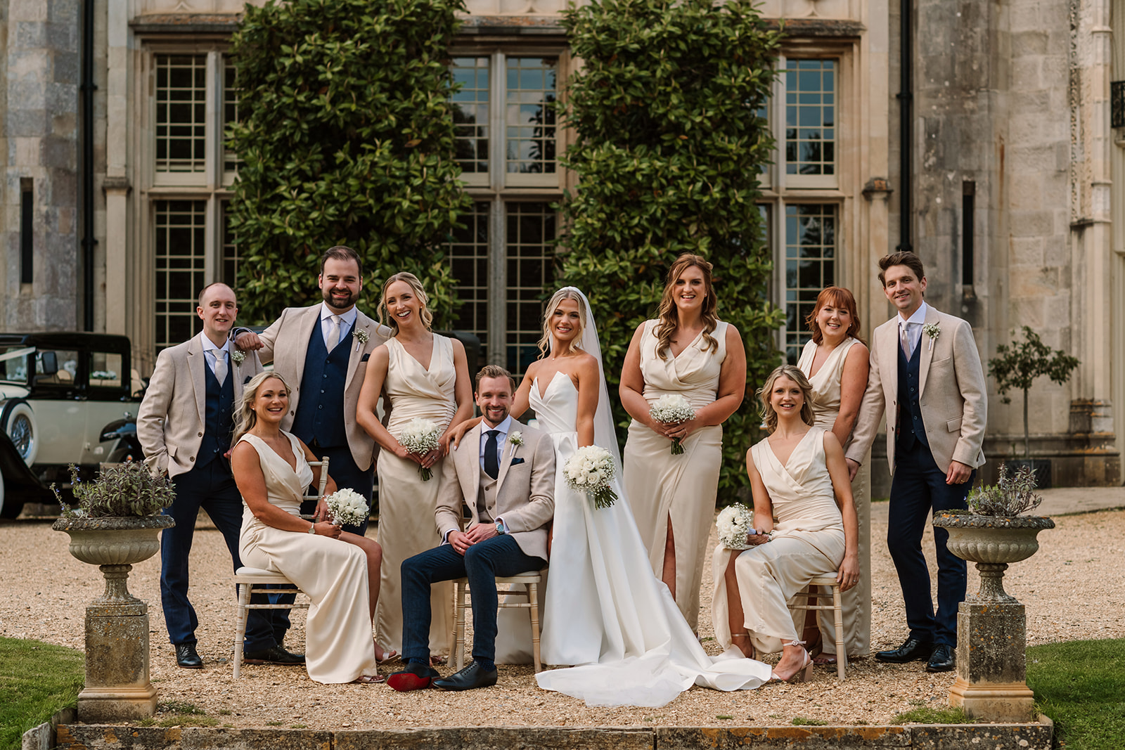 Fashion style group photo at Highcliffe Castle Wedding