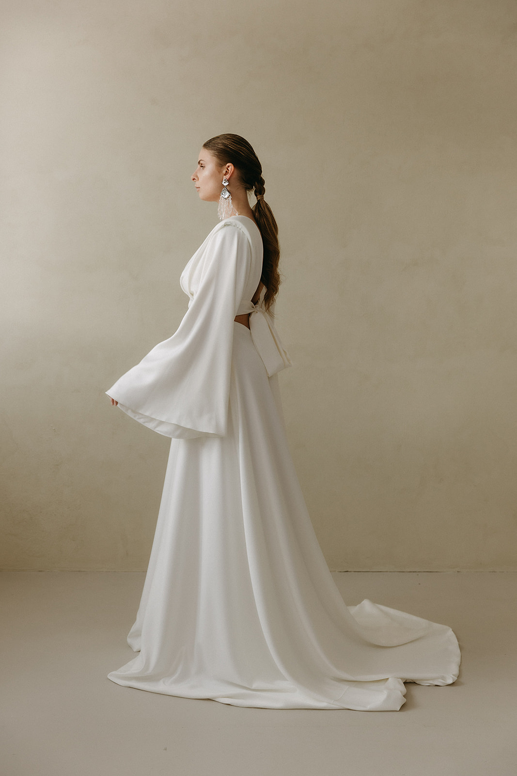 long bridal dress with statement sleeves