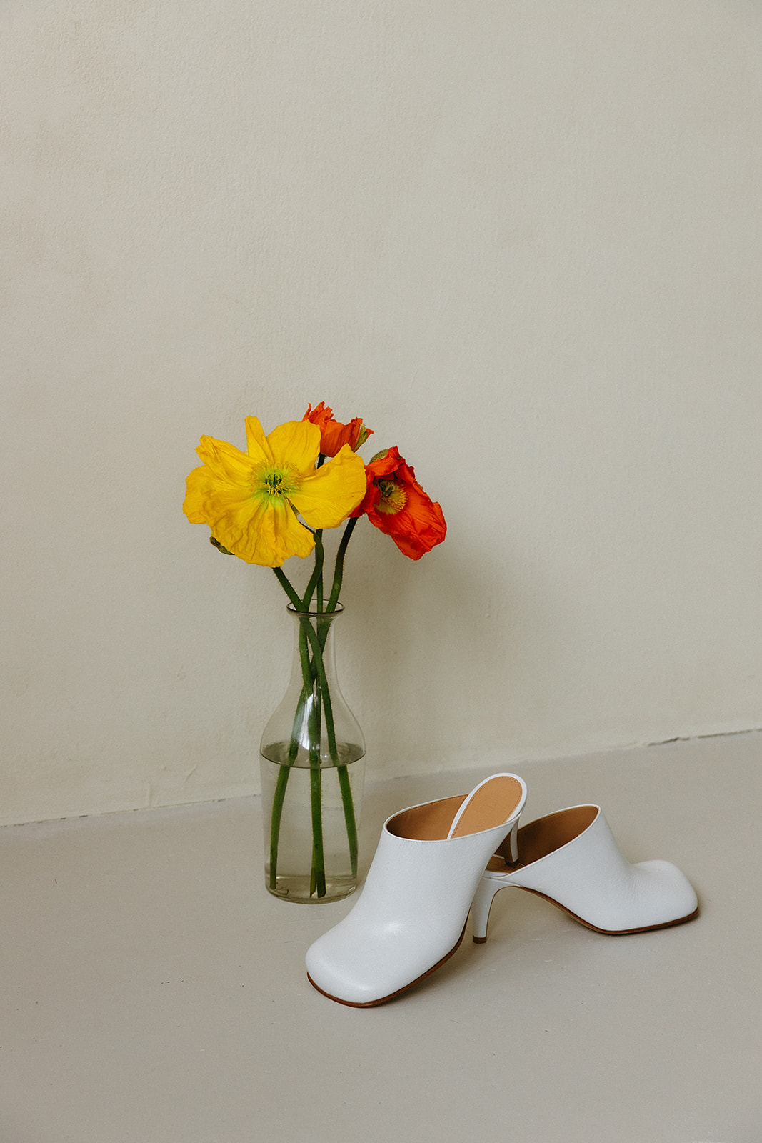 poppy flowers and Bottega veneta shoes