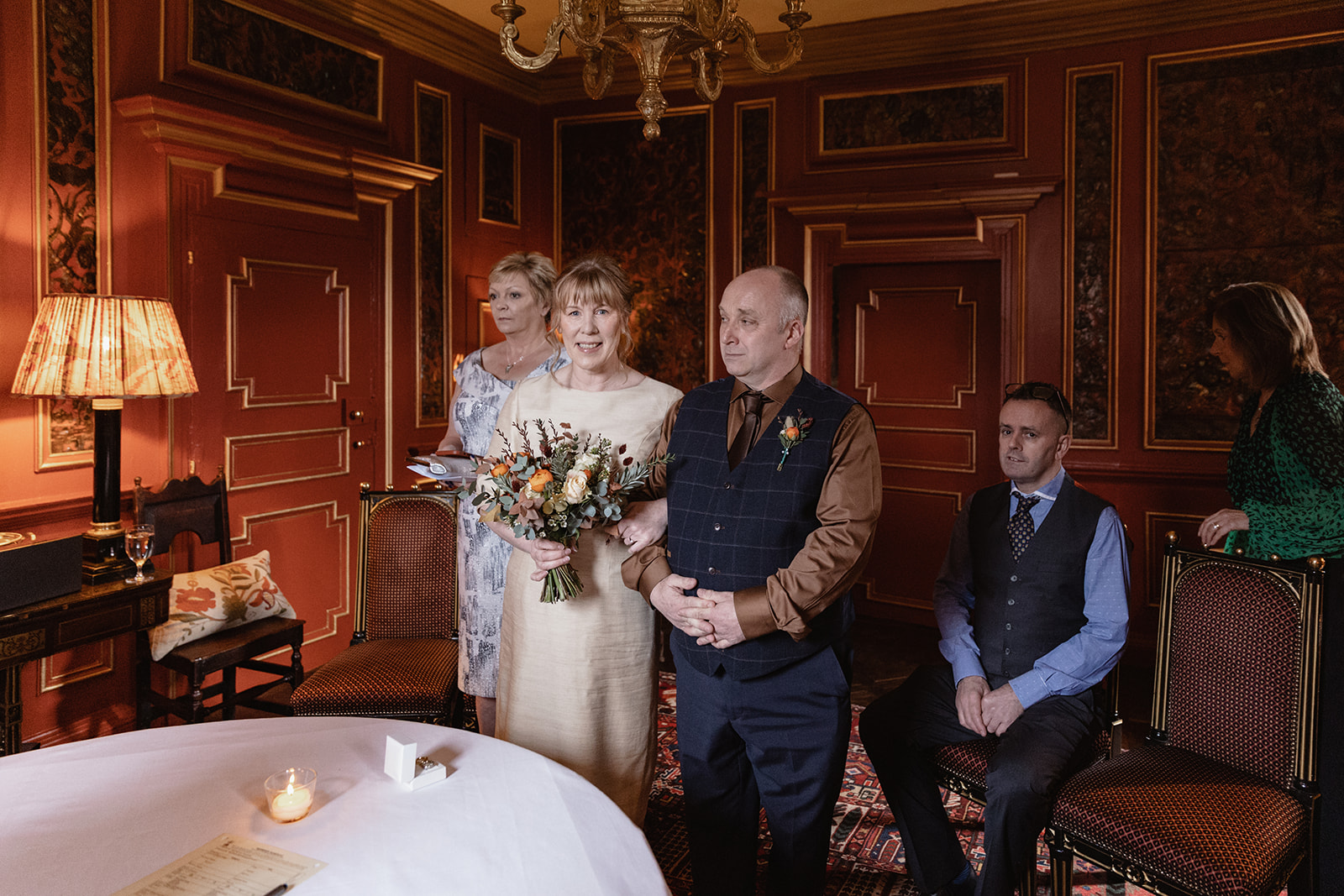 Intimate ceremony at the Leather room at Prestonfield house hotel