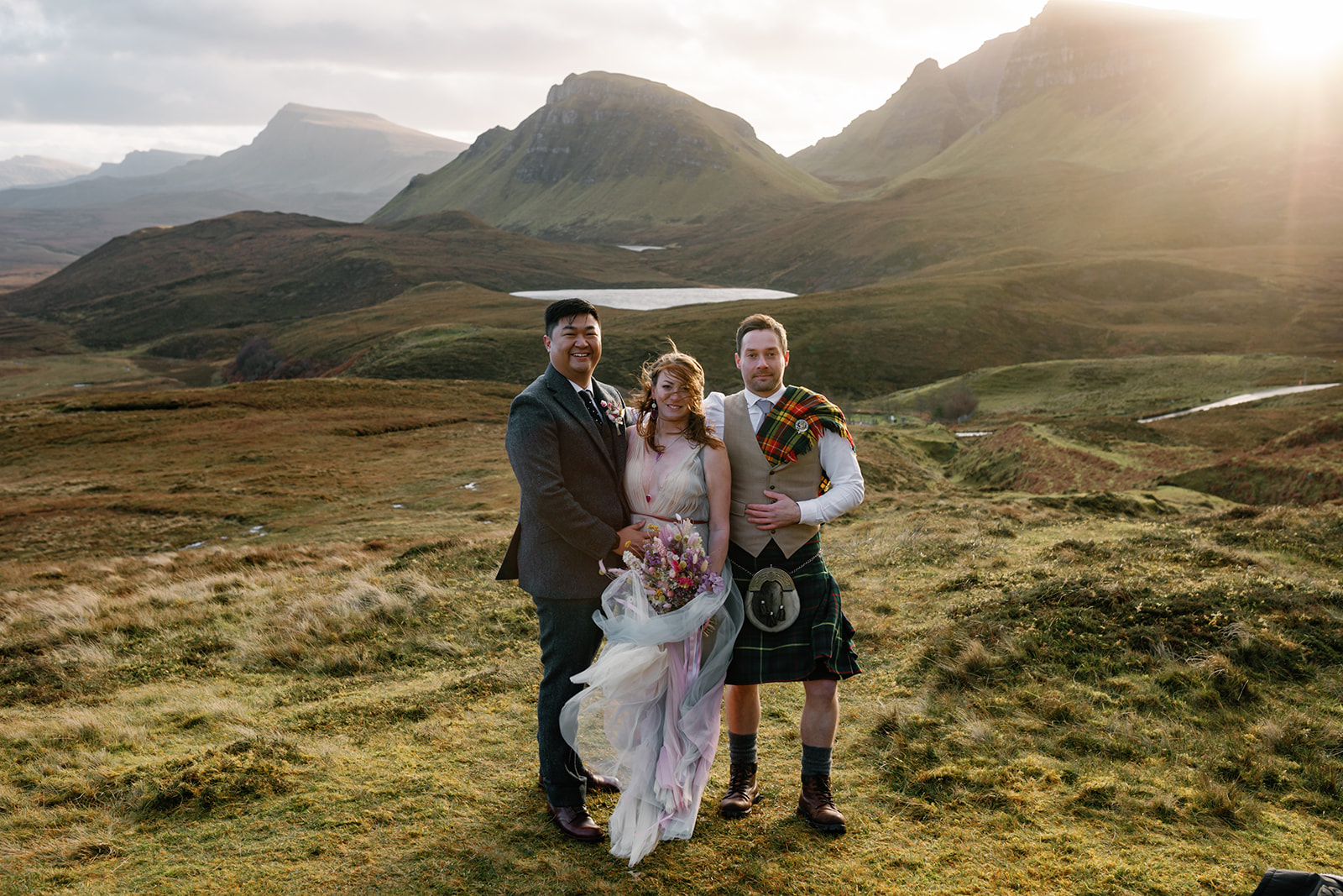 Mellie and Andrew along with their celebrant, Ashton Easter during their Isle of Skye elopement