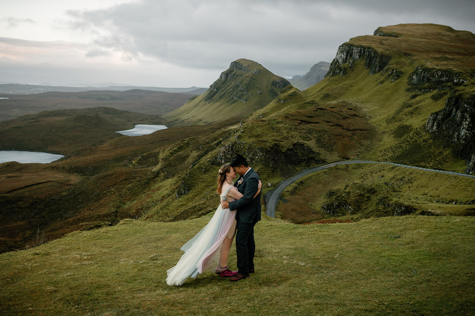Mellie and Andrew shared a loving hug with the majestic view of Quiraing, Isle of Skye as their backdrop