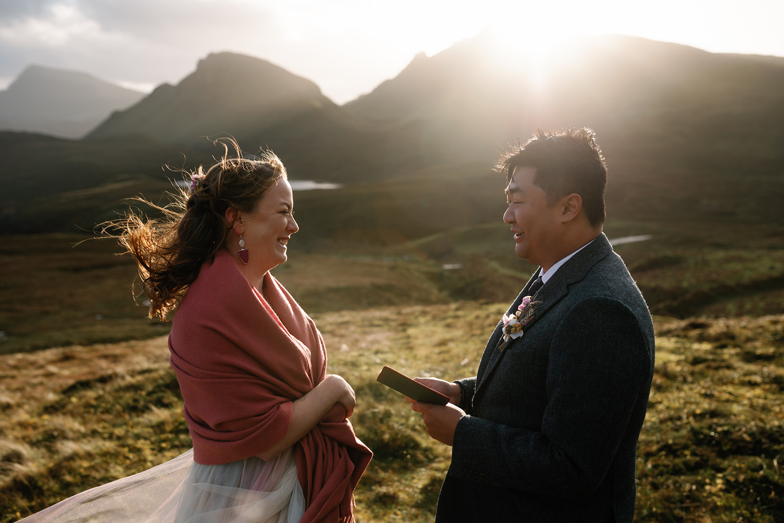 Mellie and Andrew's elopement on the Isle of Skye is filled with emotion as they hold hands.