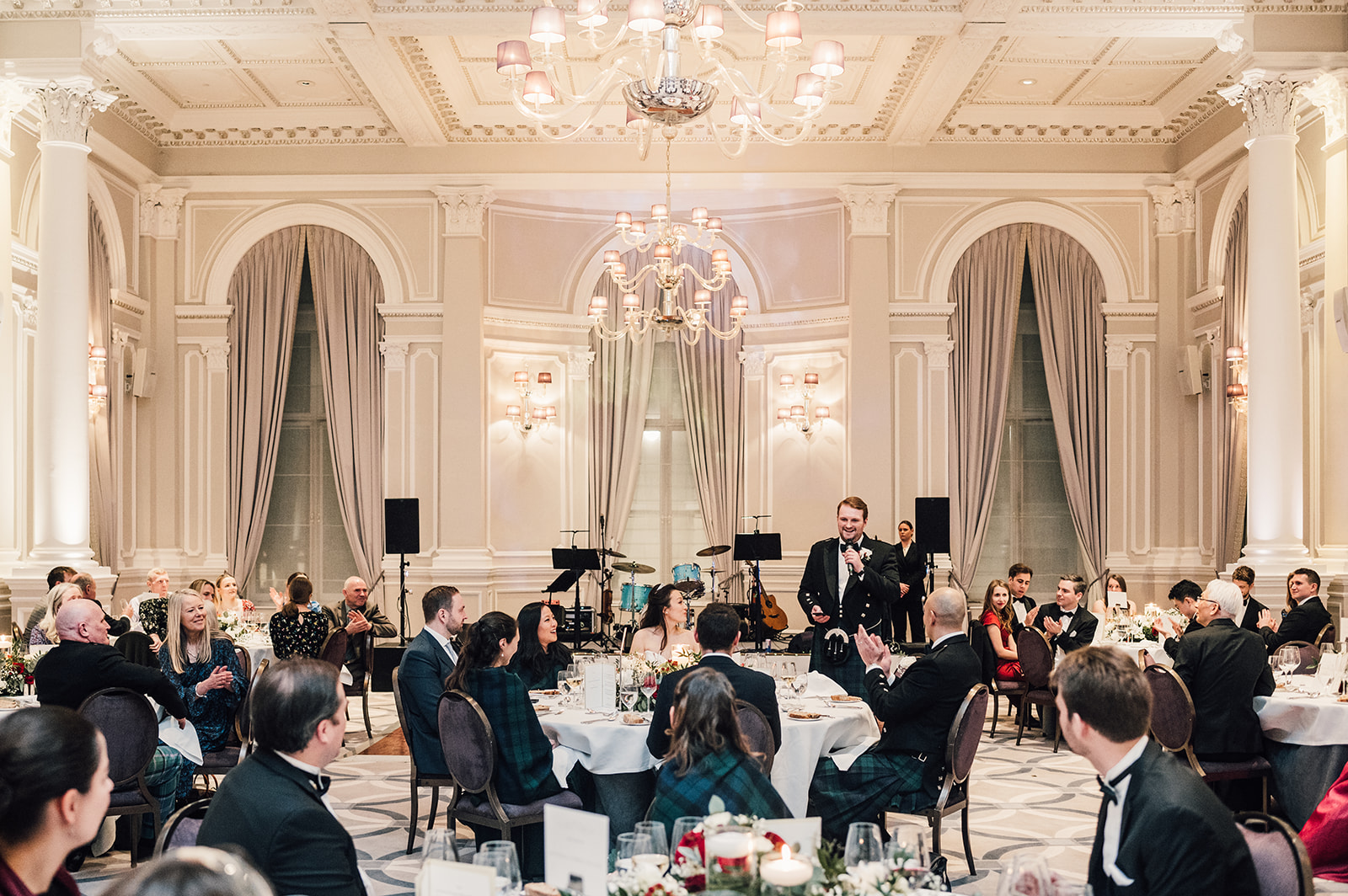 Wedding speeches in The Ballroom at Corinthia Hotel in London