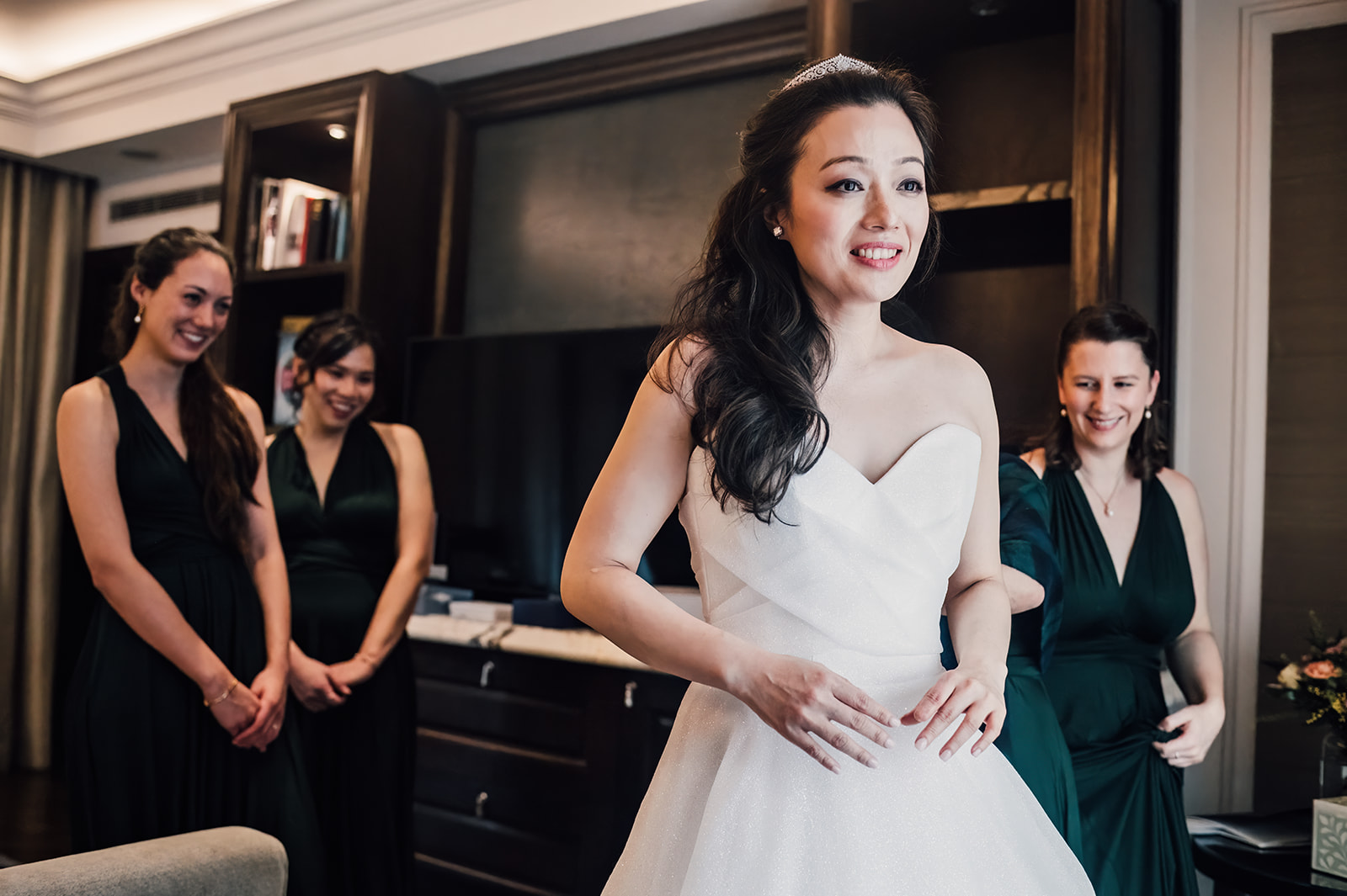 Bride and her bridesmaids during the preparations at Corinthia hotel, London.