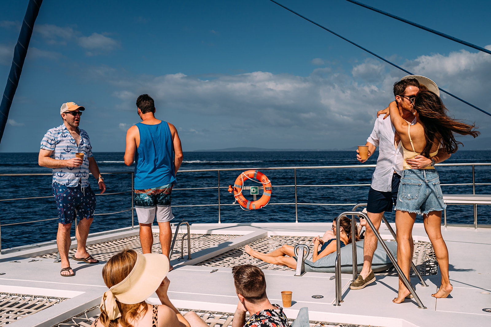 The couple and their friends on a boat party in Mallorca