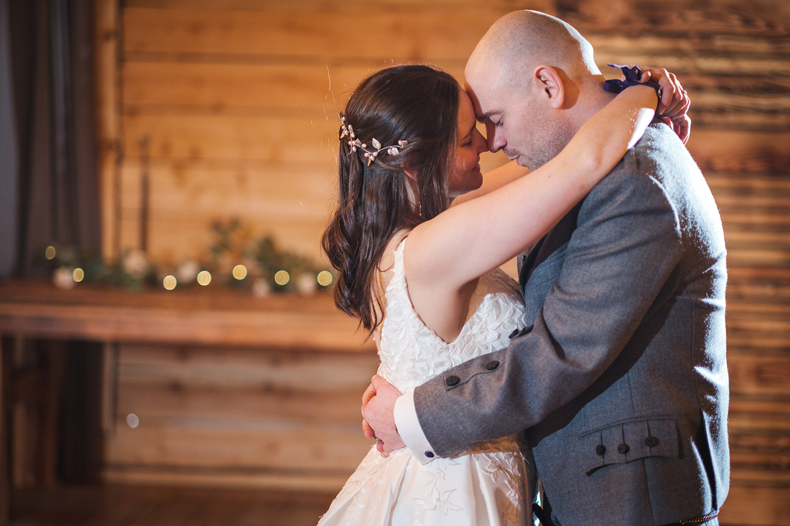 Bride and groom share their first dance on the wedding day in Scotland 
