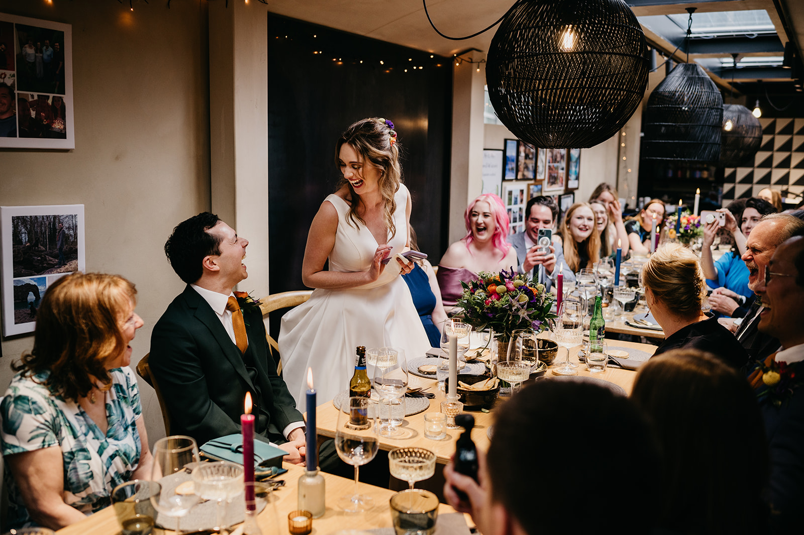 bride gives speech at boathouse London 