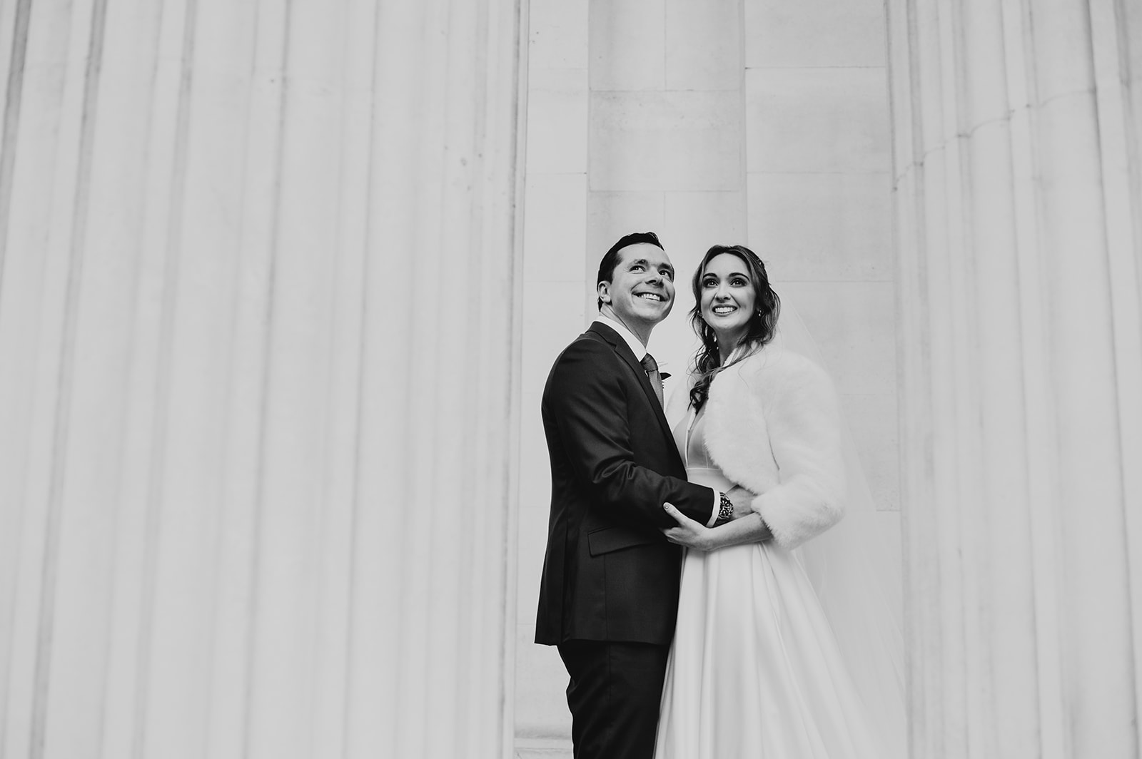 bride and groom wedding portrait at old Marylebone town hall London 