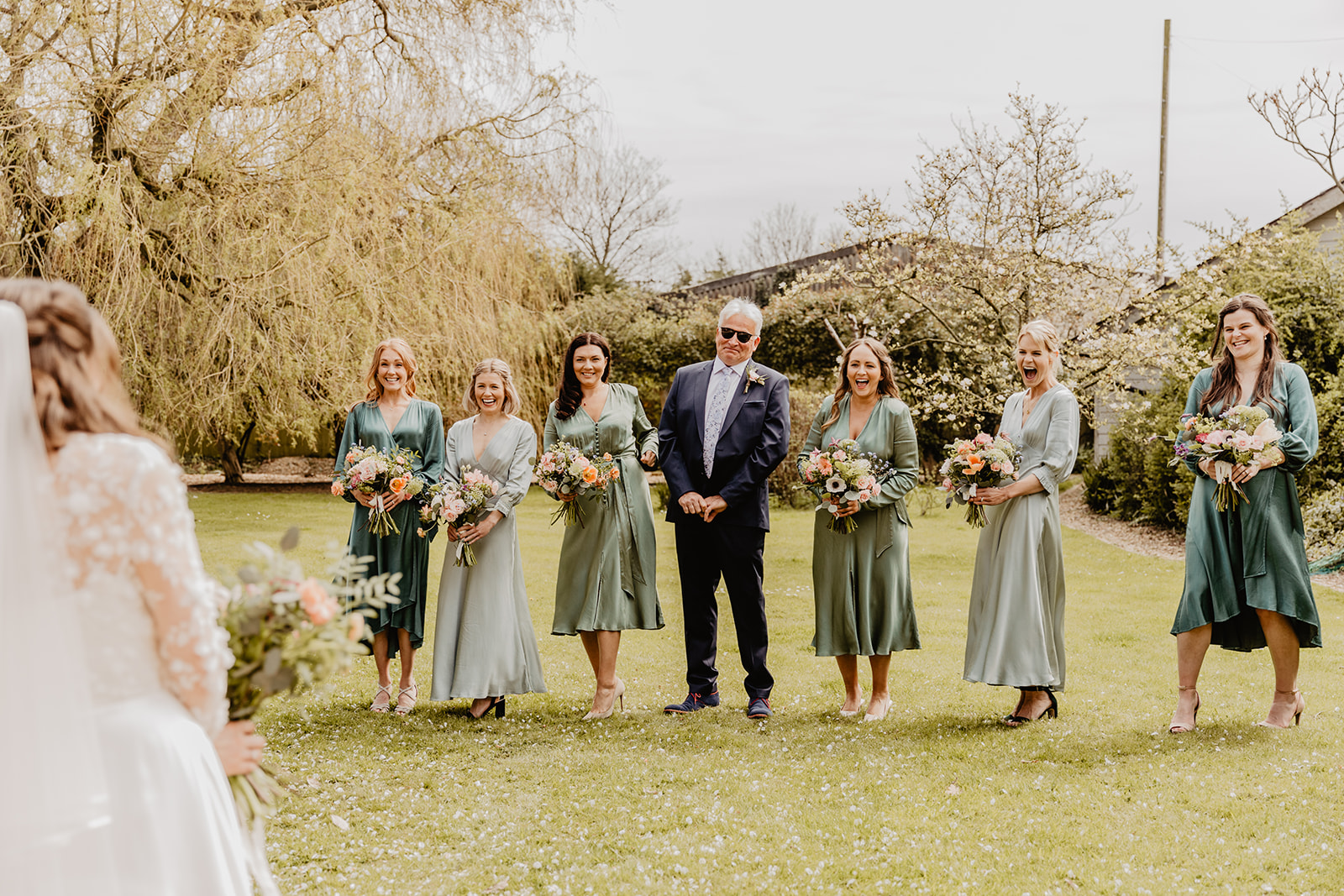 Bridal party at a Secret Barn Wedding, West Sussex. By Olive Joy Photography