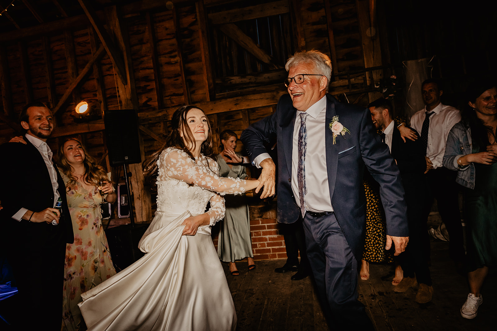 Bride and father first dance at a Secret Barn Wedding, West Sussex. By Olive Joy Photography