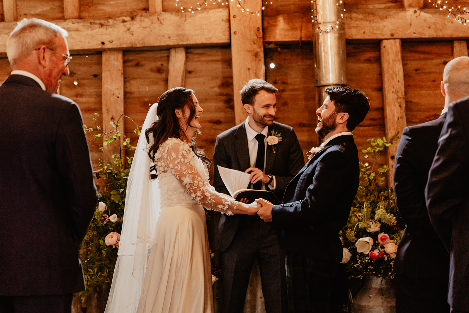Bride and Groom at a Secret Barn Wedding, West Sussex. By Olive Joy Photography