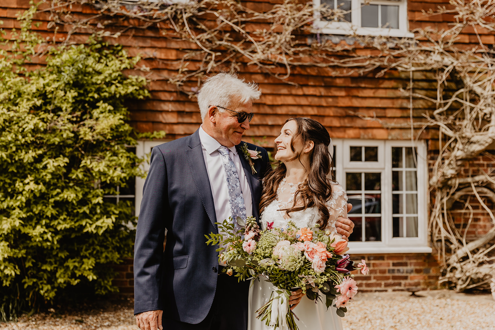 Bride and her father at a Secret Barn Wedding, West Sussex. By Olive Joy Photography