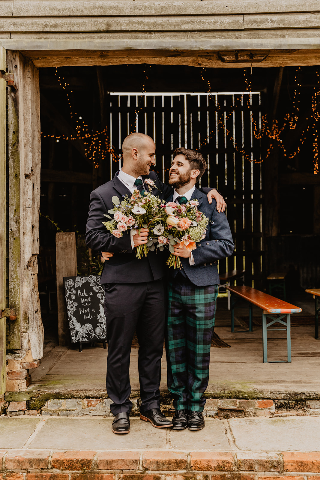 Groom and best man at a Secret Barn Wedding, West Sussex. By Olive Joy Photography