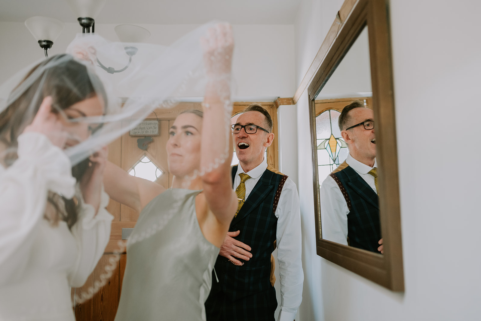 dad shocked face seeing bride for first time in wedding dress in spring brighton wedding