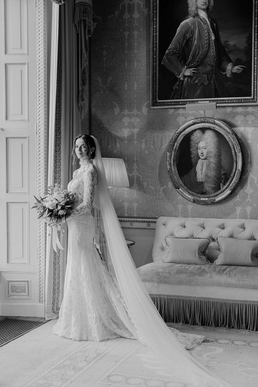Bride in Zuhair Murhad wedding dress at Ballyfin Demesne in Ireland