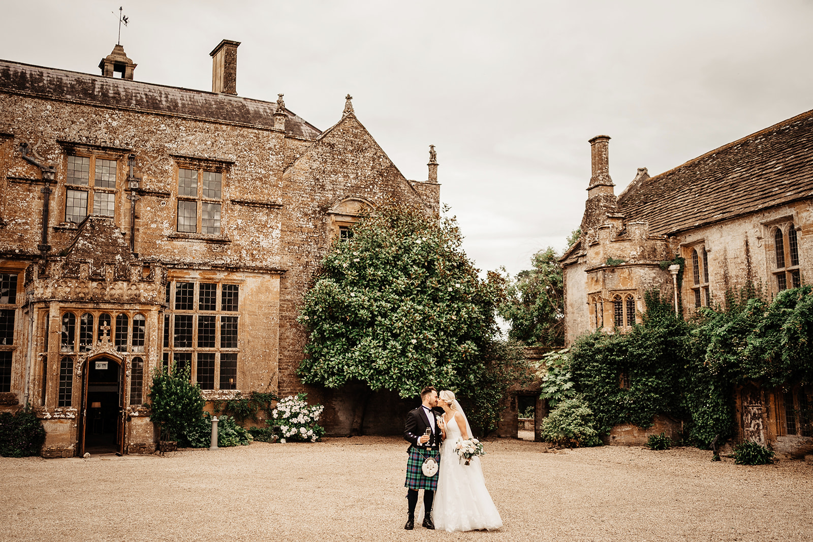 Bride and Groom front of Brympton House