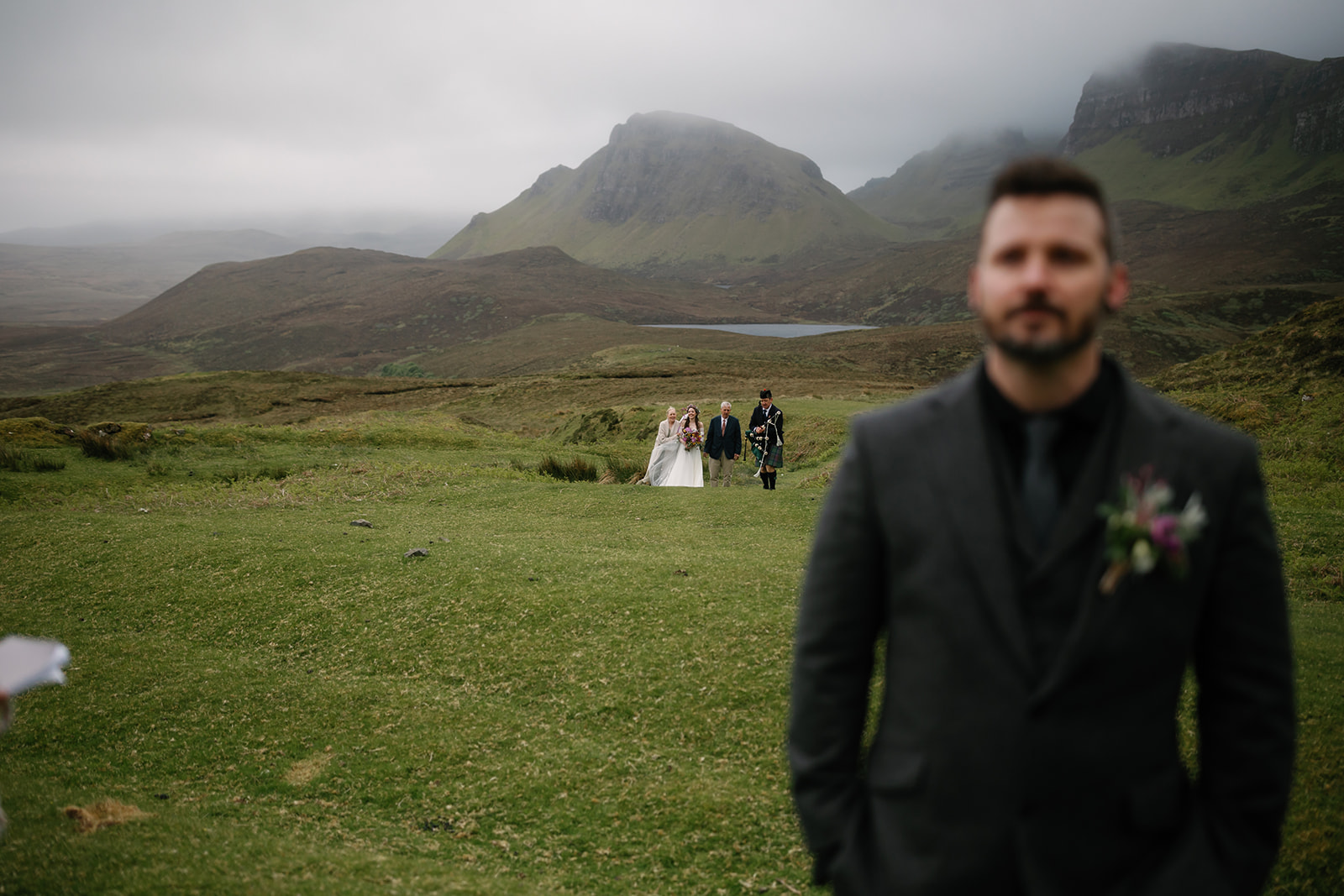 Becca and Nick's first look, a moment of pure connection and love, captured against the majestic Isle of Skye