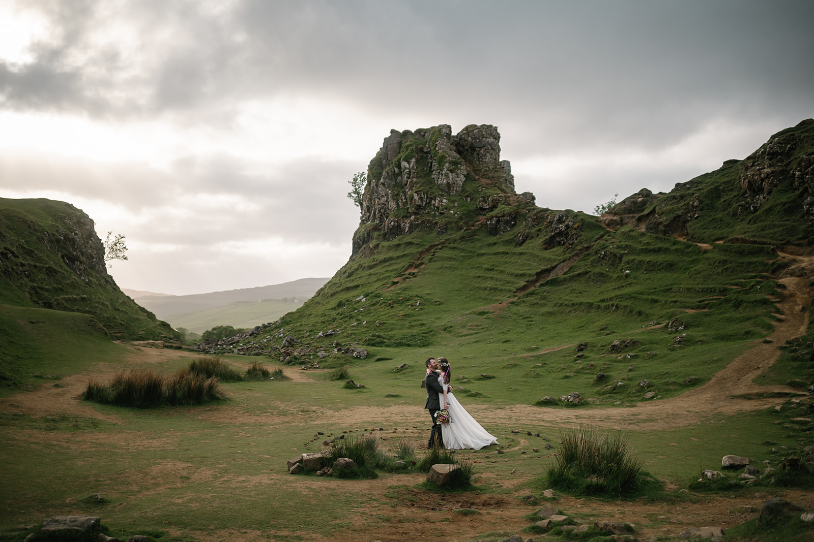 Nick and Becca's love story comes to life in the magical setting of Fairy Glen, creating timeless elopement photos 