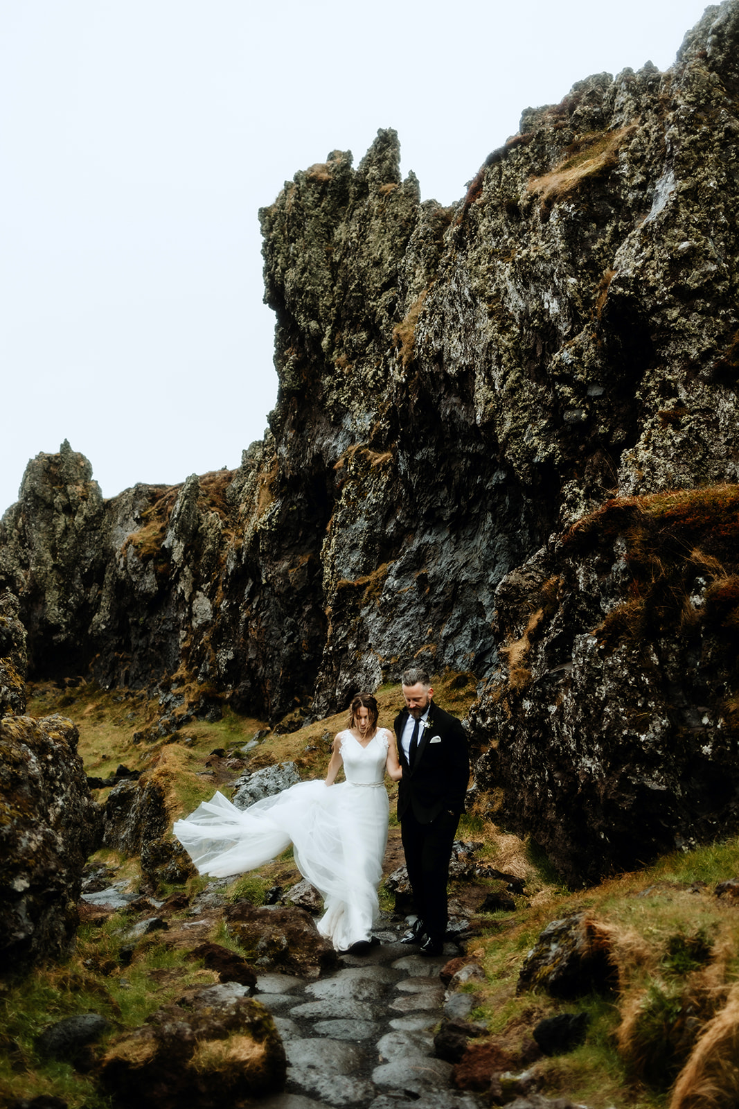 Married couple portrait in the rain in Iceland