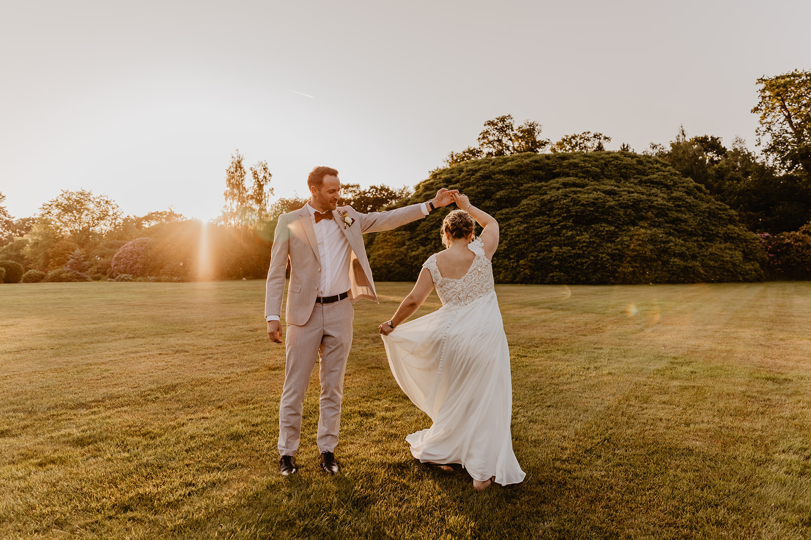 Bride and groom at golden hour at a South Lodge, Sussex Wedding. By Olive Joy Photography