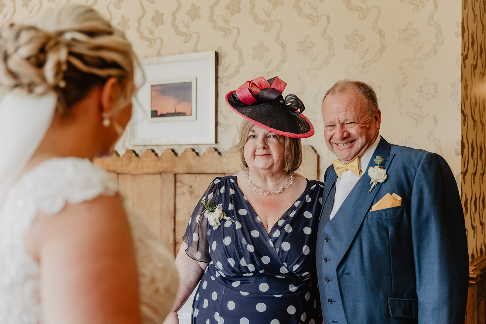 Bride and her parents at a South Lodge, Sussex Wedding. By Olive Joy Photography