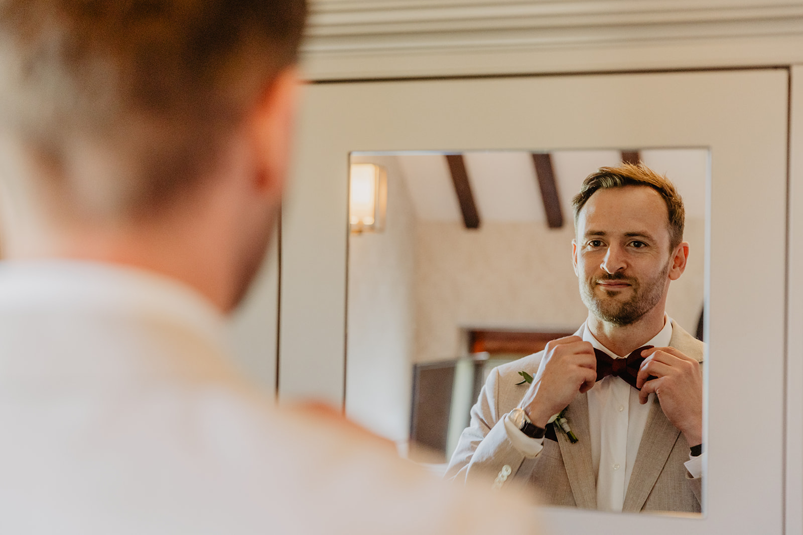 Groom getting ready at a South Lodge, Sussex Wedding. By Olive Joy Photography