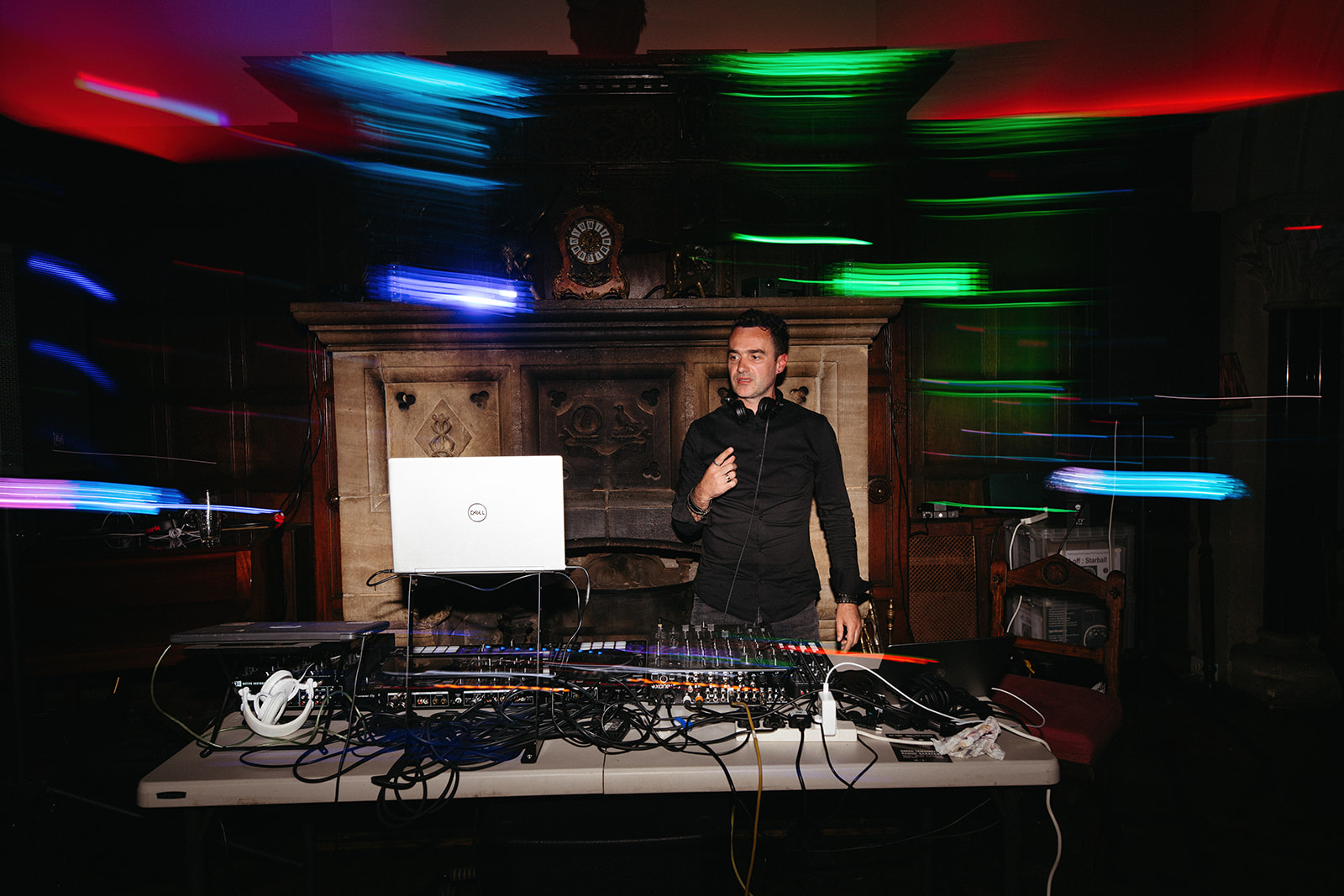 Sinisa Tomanovic DJ play music for wedding party at at Huntsham Court castle, England