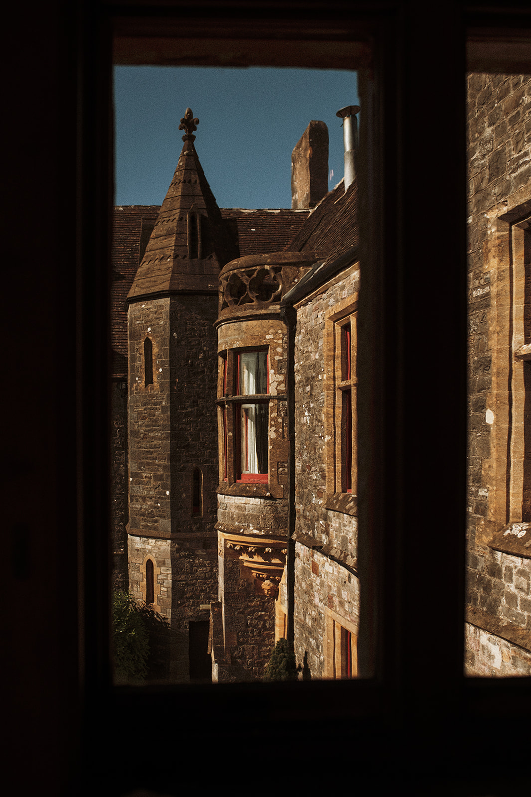 view from room in Huntsham Court castle, England