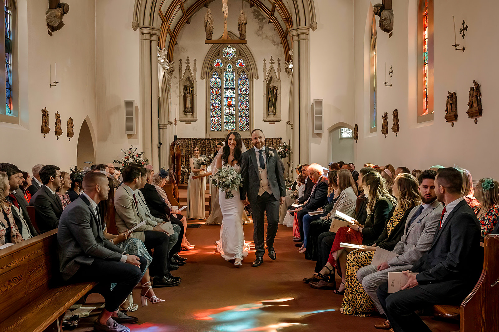 bride and groom at church wedding in Derbyshire