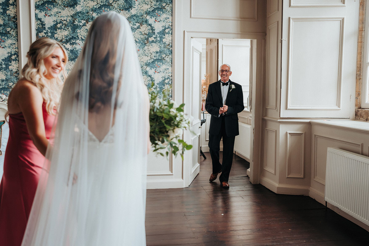 reveal with the father of the bride at Brympton House 