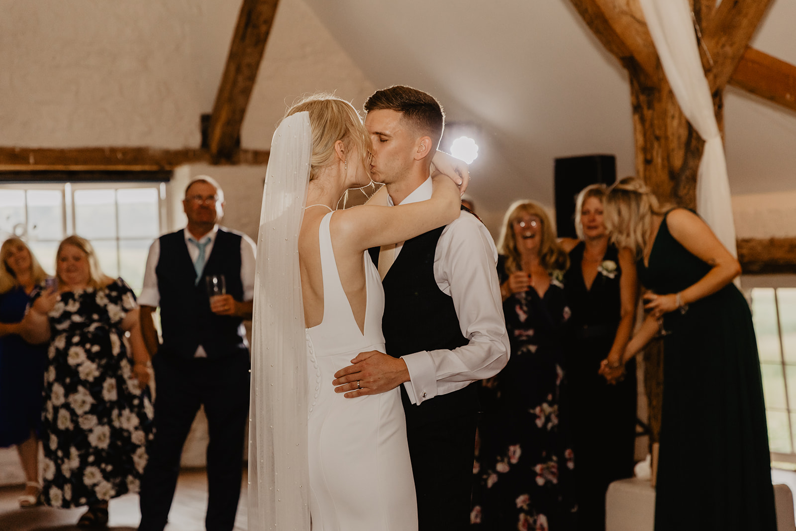 Bride and Groom first dance at a Bury Manor Barn Wedding in Sussex. Photographer OliveJoy Photography.