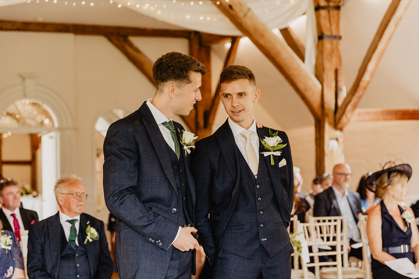 Groom awaiting bride at a Bury Manor Barn Wedding in Sussex. Photographer OliveJoy Photography.