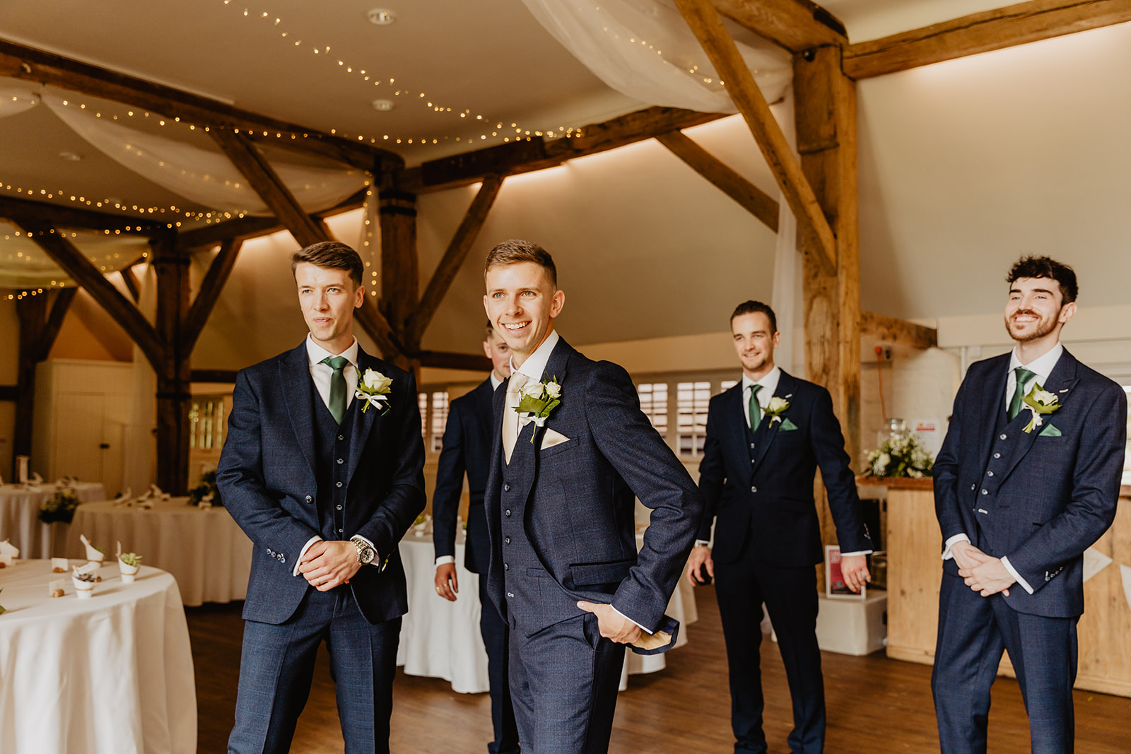 Groomsmen and groom at a Bury Manor Barn Wedding in Sussex. Photographer OliveJoy Photography.