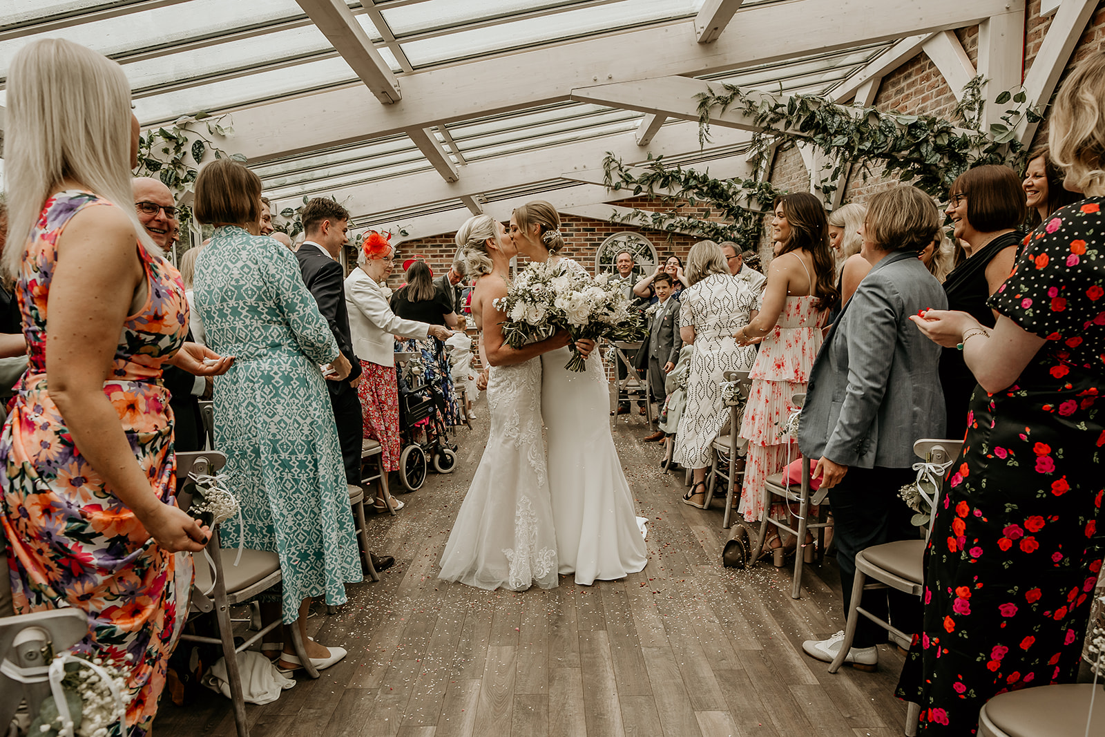 just married int he orangery at foxtails barn wedding venue