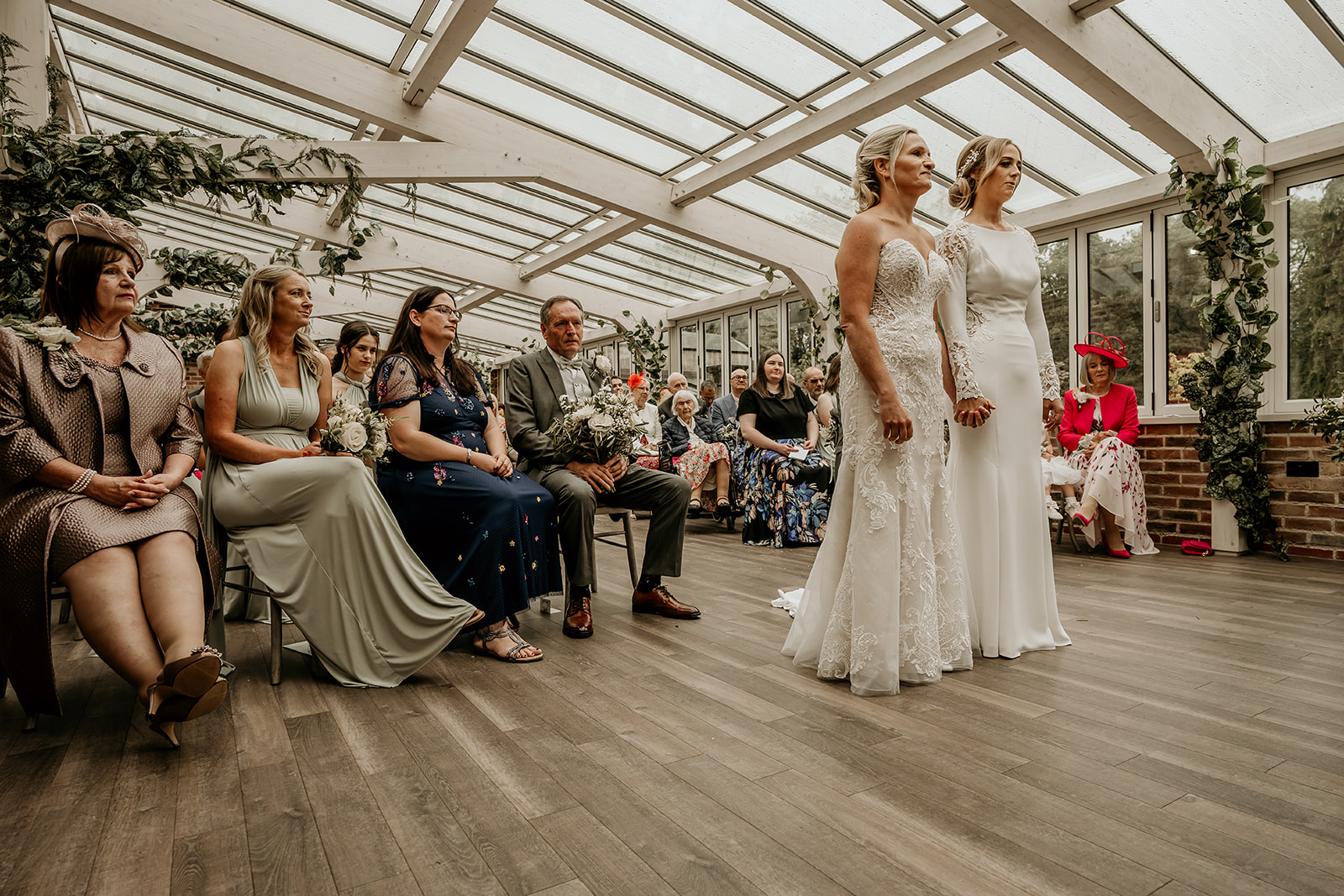 two brides at foxtails barn wedding venue