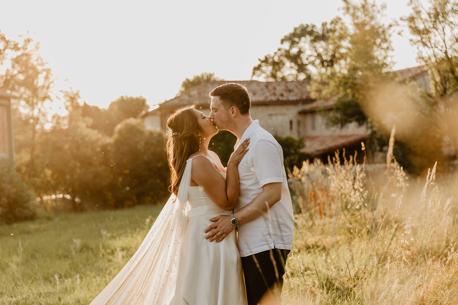 Bride and groom at golden hour at a France Destination Wedding. Photography and Videography by Olive Joy Photography