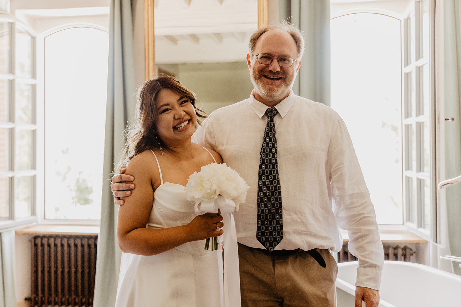 Bride and her father at a France Destination Wedding. Photography and Videography by Olive Joy Photography