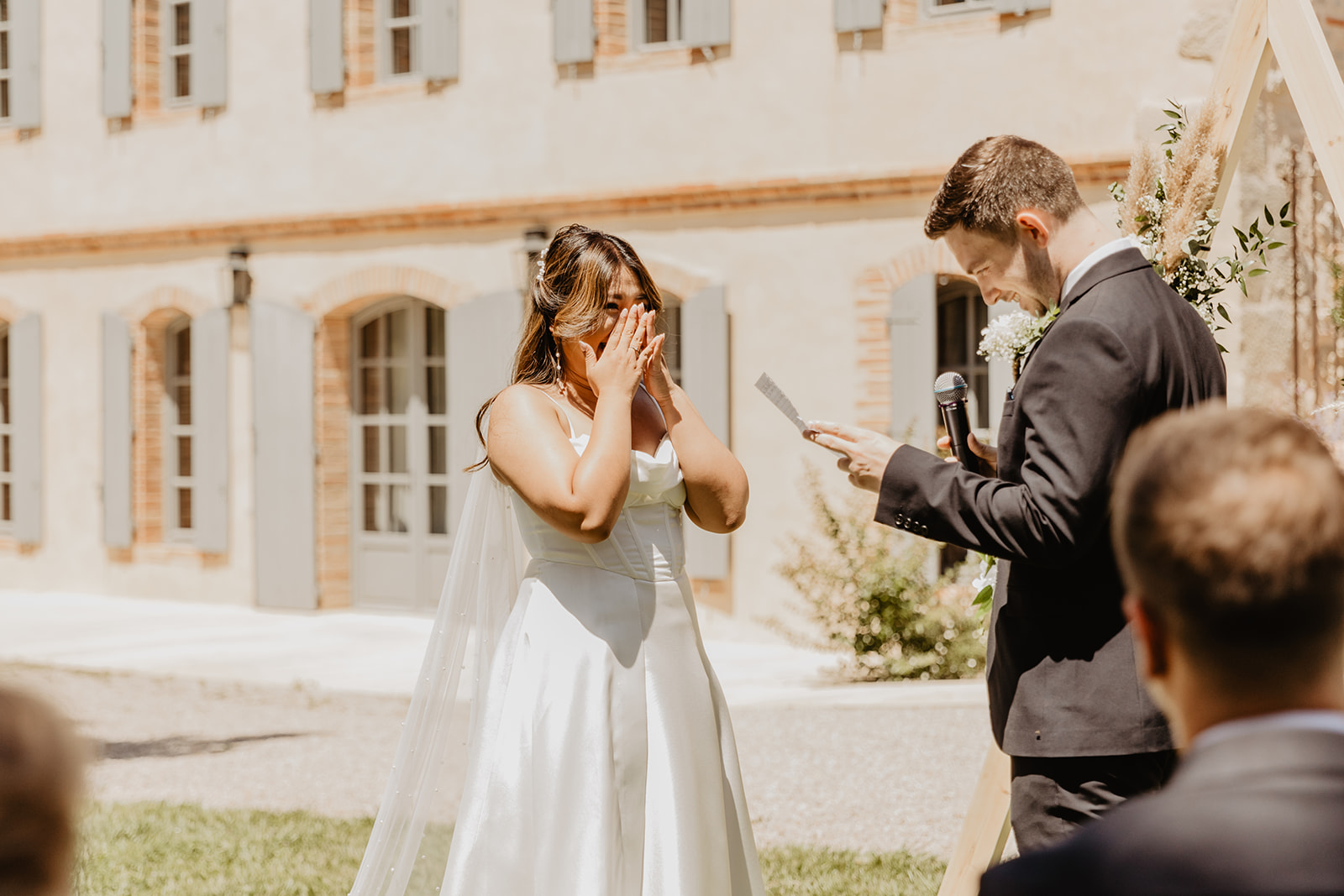 Bride crying with Groom at a Destination Wedding in France. Photography & Videography by OliveJoy Photography