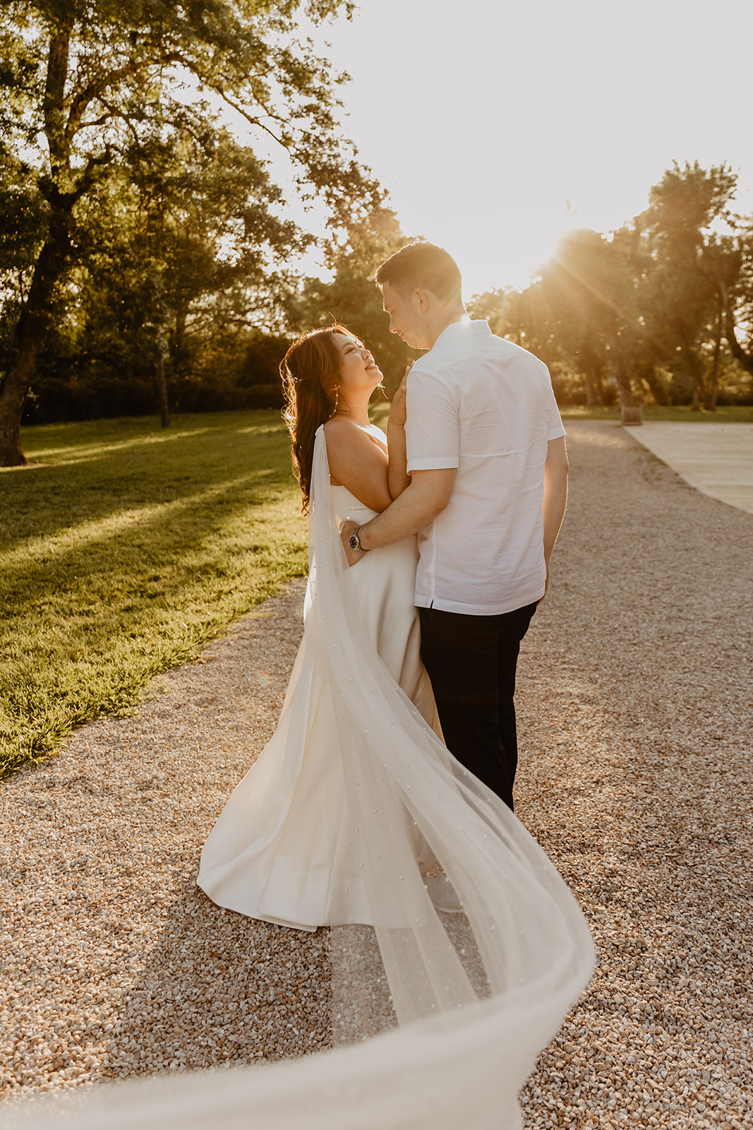 Bride and groom at golden hour at a Destination Wedding in France. Photography & Videography by OliveJoy Photography
