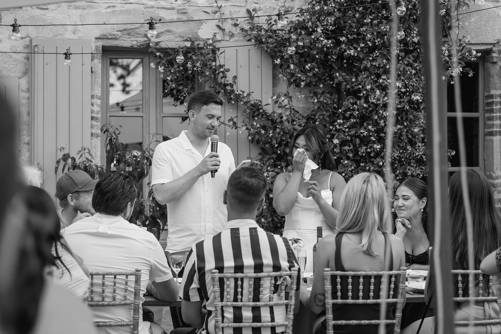 Reception speeches at a Destination Wedding in France. Photography & Videography by OliveJoy Photography