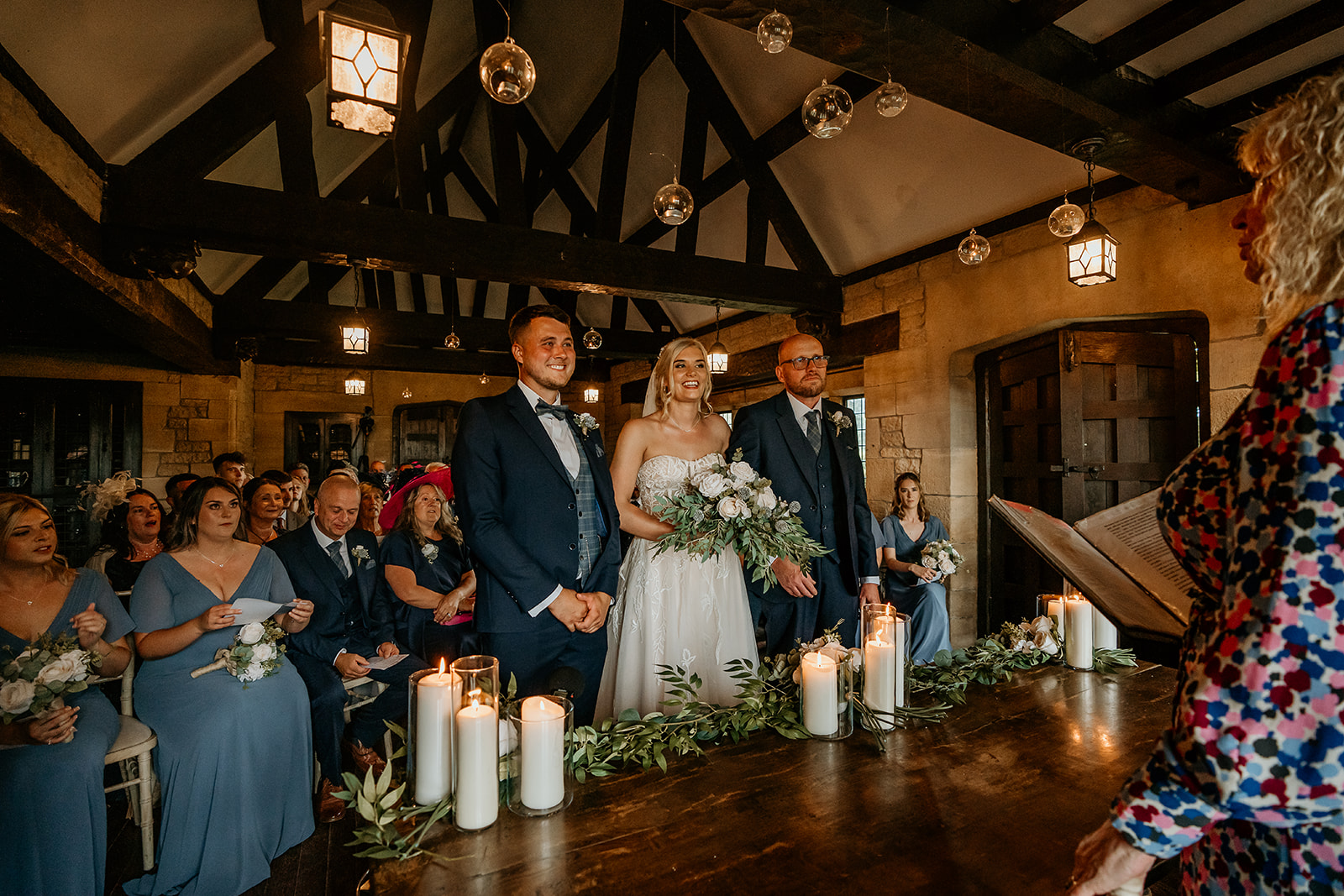 Bride and groom in summer house at Hooton Pagnell Hall
