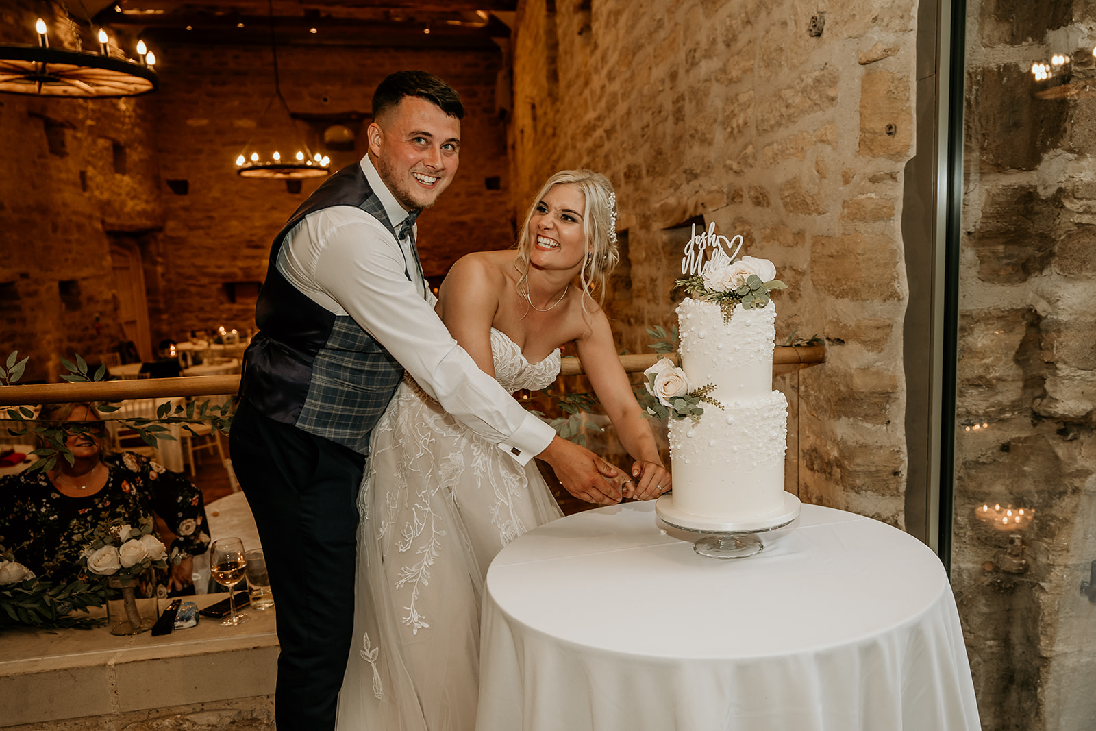 cake cut at Hooton Pagnell Hall wedding day