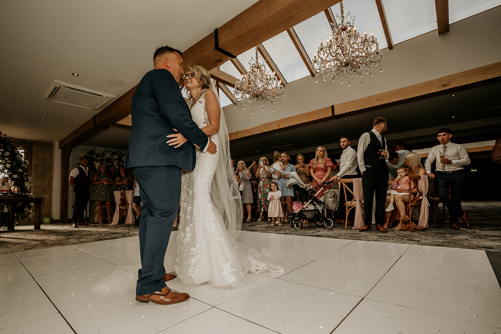 Ceremony room and first dance at wedding at peak edge hotel in chesterfield